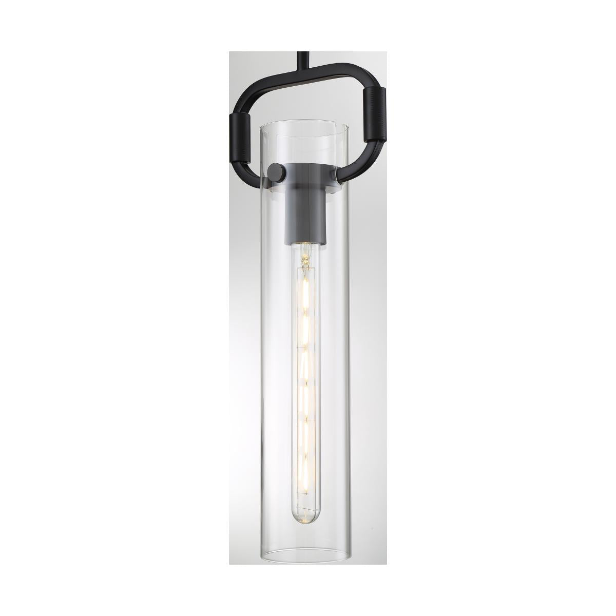 Teresa 1 Light Cylinder Pendant - Clear Glass with Matte Black Finish