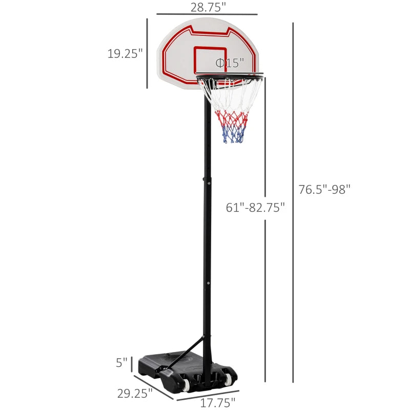 Soozier Adjustable Portable Basketball Hoop System with Wheels for Indoor & Outdoor Use