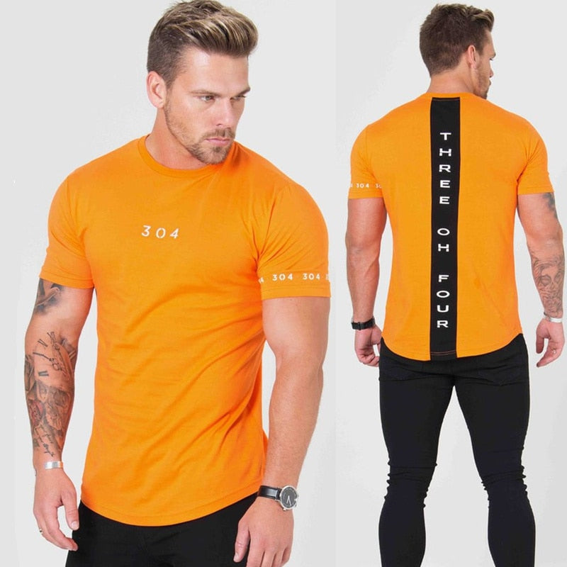 Men's Cotton Short Sleeve T-Shirt - Slim Fit Patchwork Gym Tee for Summer