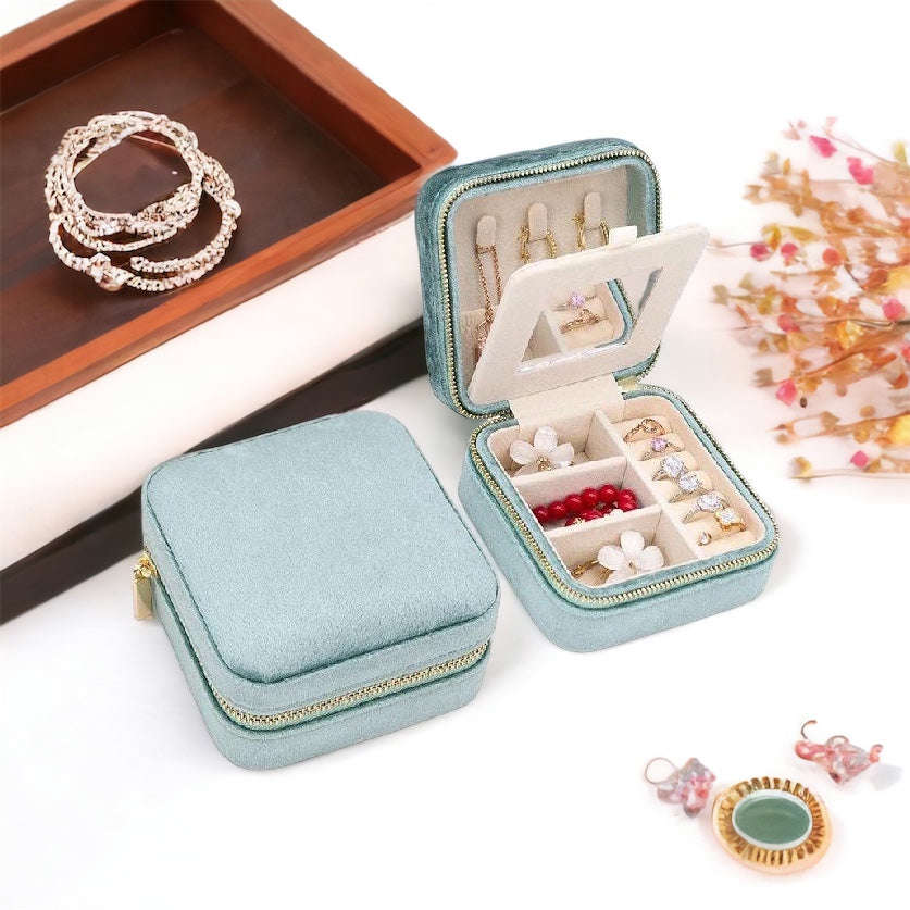 Velvet Jewelry Box - Square, Tangle-Free Travel Organizer
