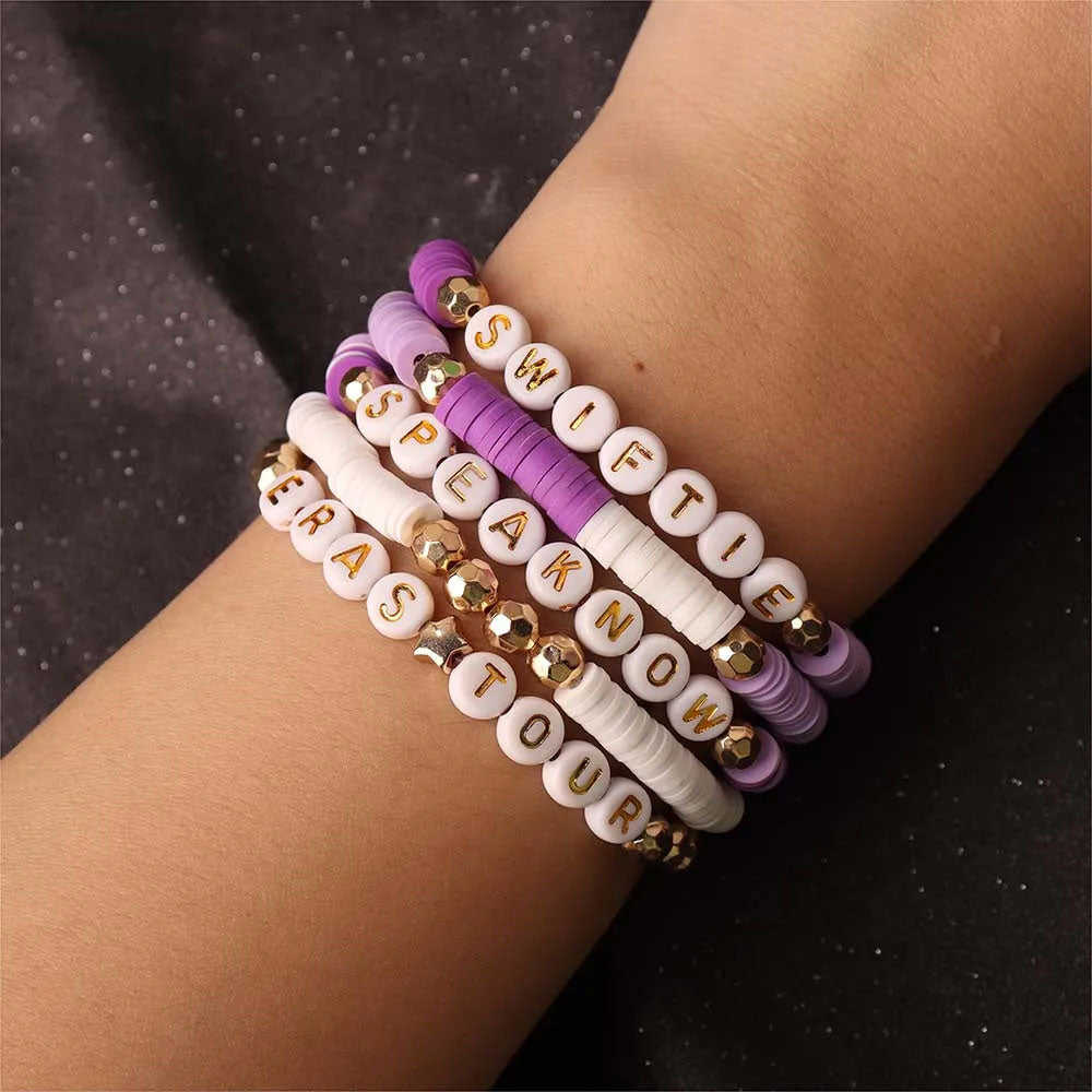 5Pcs Taylor Inspired Beaded Bracelets - Friendship Bracelets for Music Lovers (Purple)