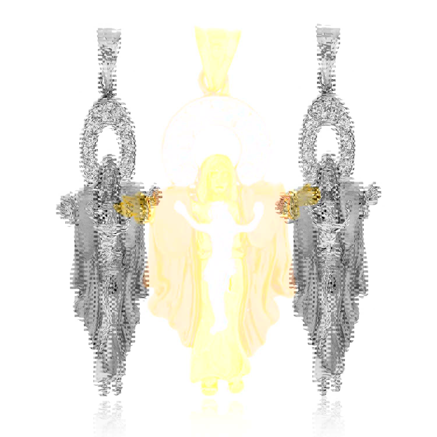 14K Gold Tricolor 55x30mm Jesus Pendant