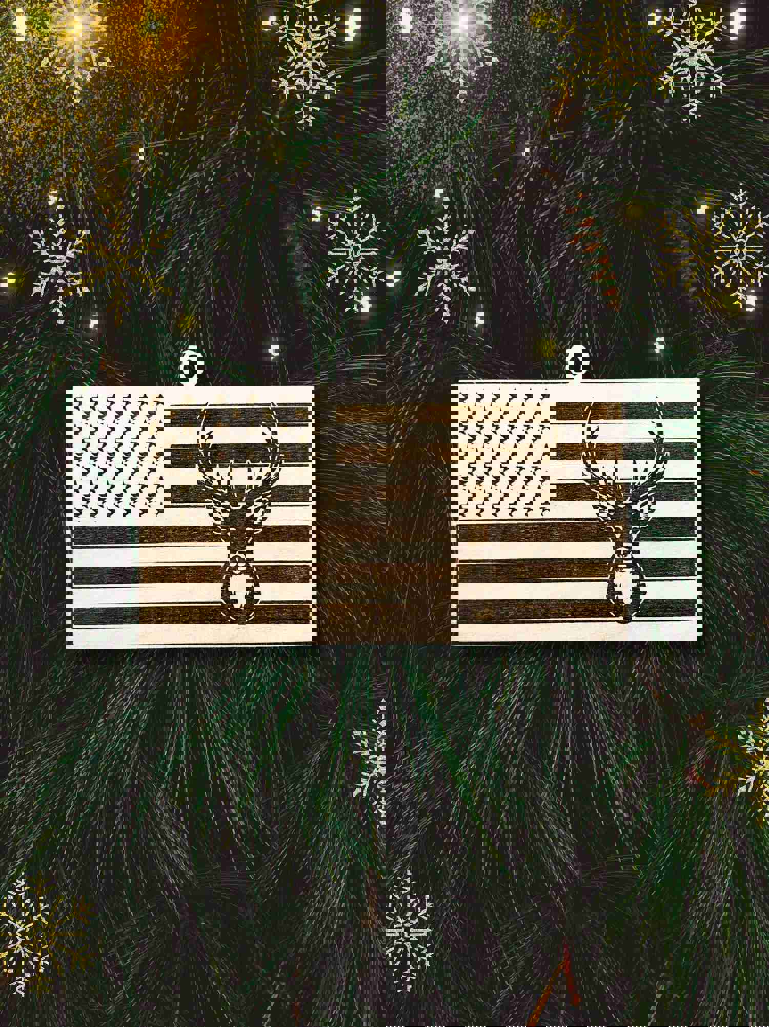 Deer American Flag Christmas Ornament - Patriotic Holiday Decoration