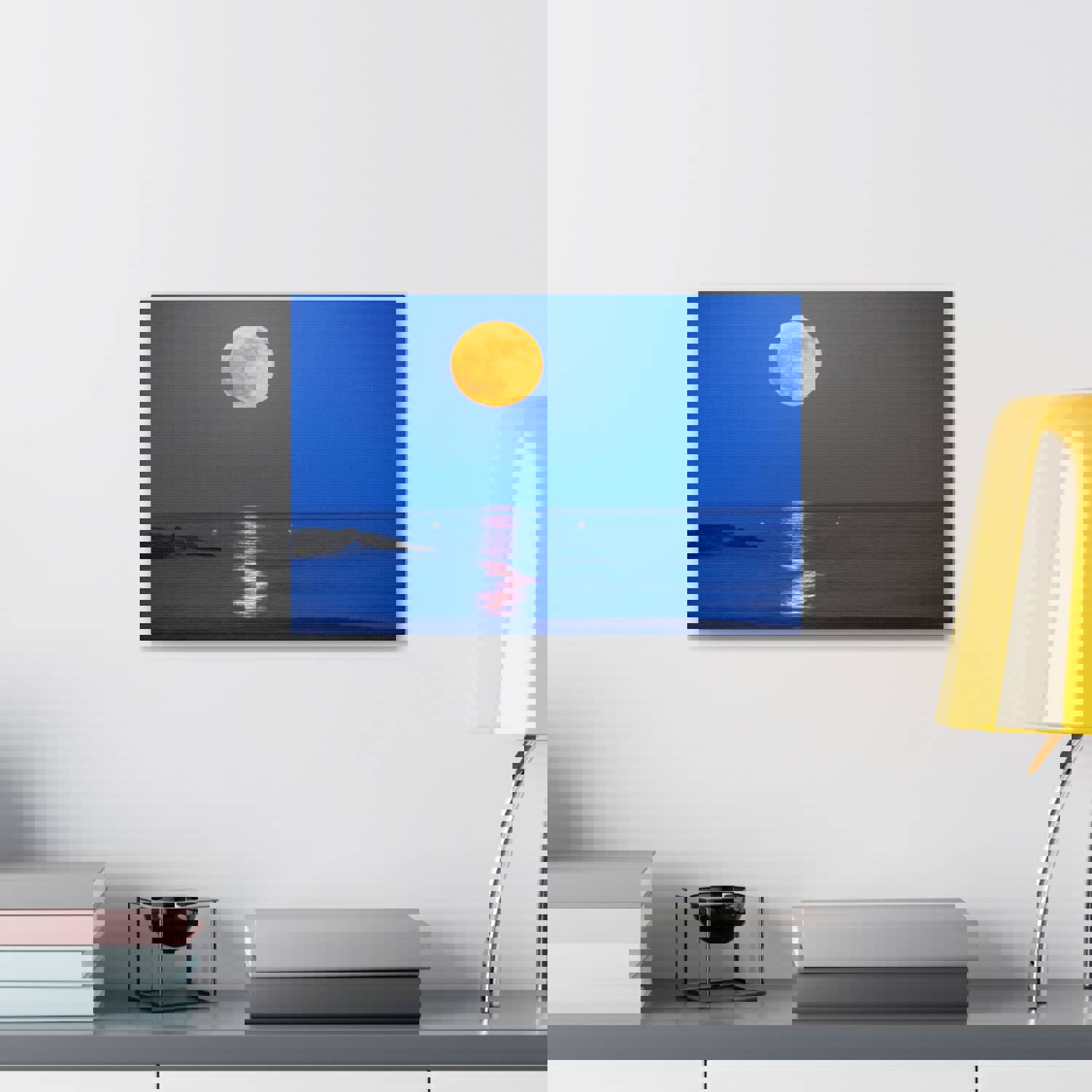 Super Moon over Seascape Sea Canvas Wall Art for Home Decor