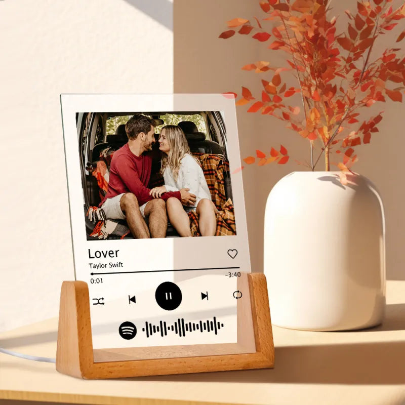 Custom Personalized Photo Acrylic Song Plaque with Music Code Night Light Lamp - Unique Anniversary Gift