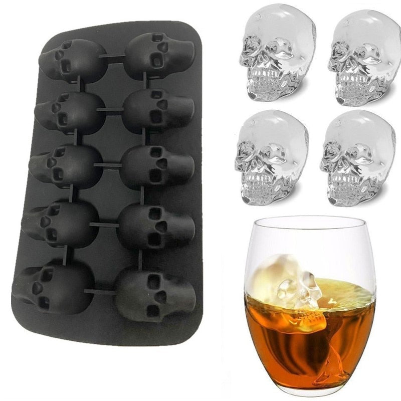 3D Skull Ice Cube Mold Silicone Tray for Whiskey, Cocktails, and DIY Crafts