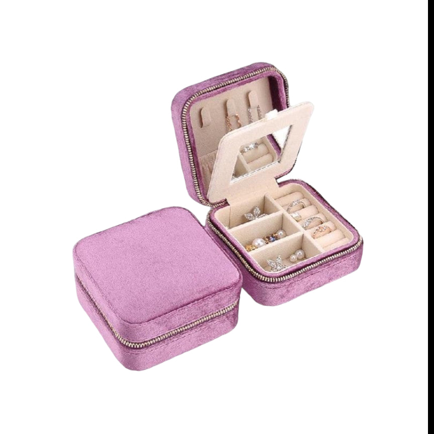 Velvet Jewelry Box - Square, Tangle-Free Travel Organizer