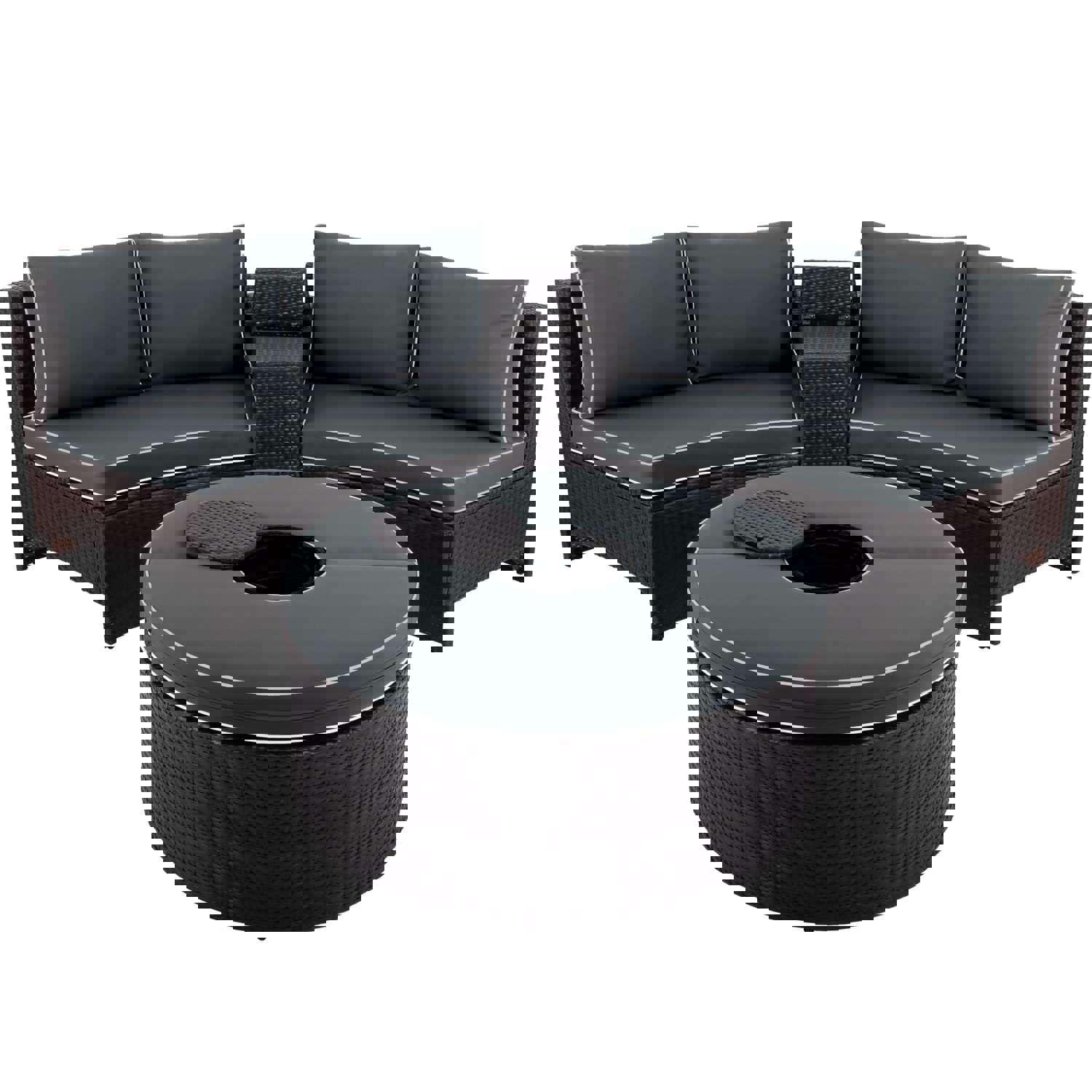 TOPMAX 6-Piece Outdoor Sectional Half Round Patio Rattan Sofa Set with Storage Side Table and Multifunctional Round Table