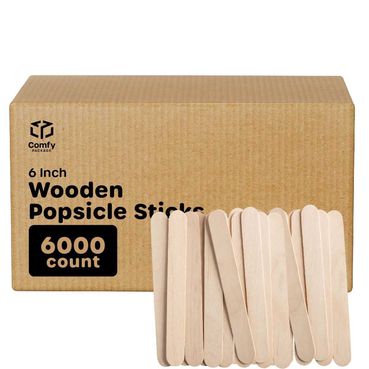 Jumbo 6 Inch Wooden Multi-Purpose Popsicle Sticks (Case of 6000)