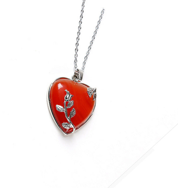 European Fashion Heart Stone Chain Necklace with Opal Love Pendant - Trendy Valentines Day Gift for Women
