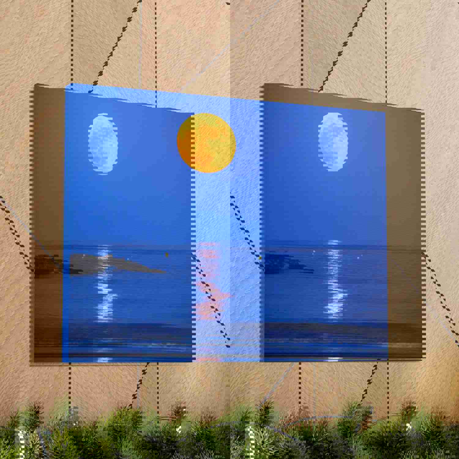 Super Moon over Seascape Sea Canvas Wall Art for Home Decor