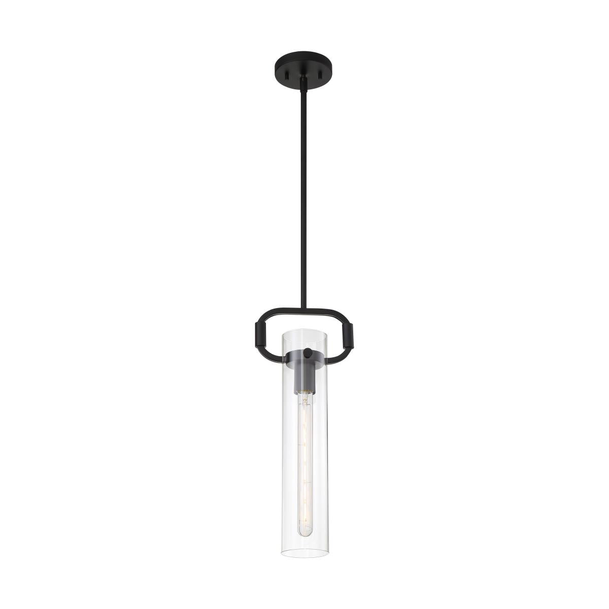 Teresa 1 Light Cylinder Pendant - Clear Glass with Matte Black Finish