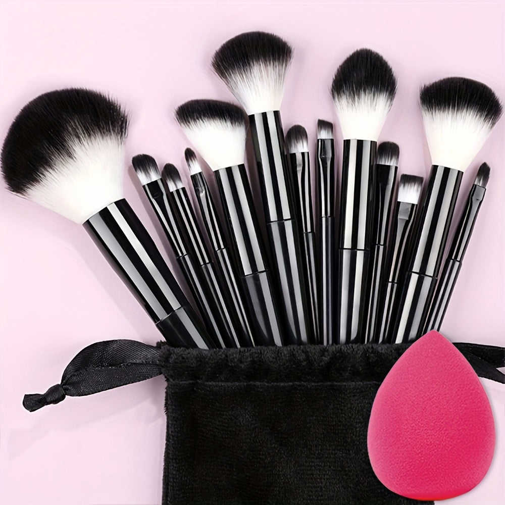 14Pcs Professional Makeup Brush Set with Storage Bag - Soft Fluffy Foundation, Powder, Eyeshadow, Kabuki & Blending Brushes