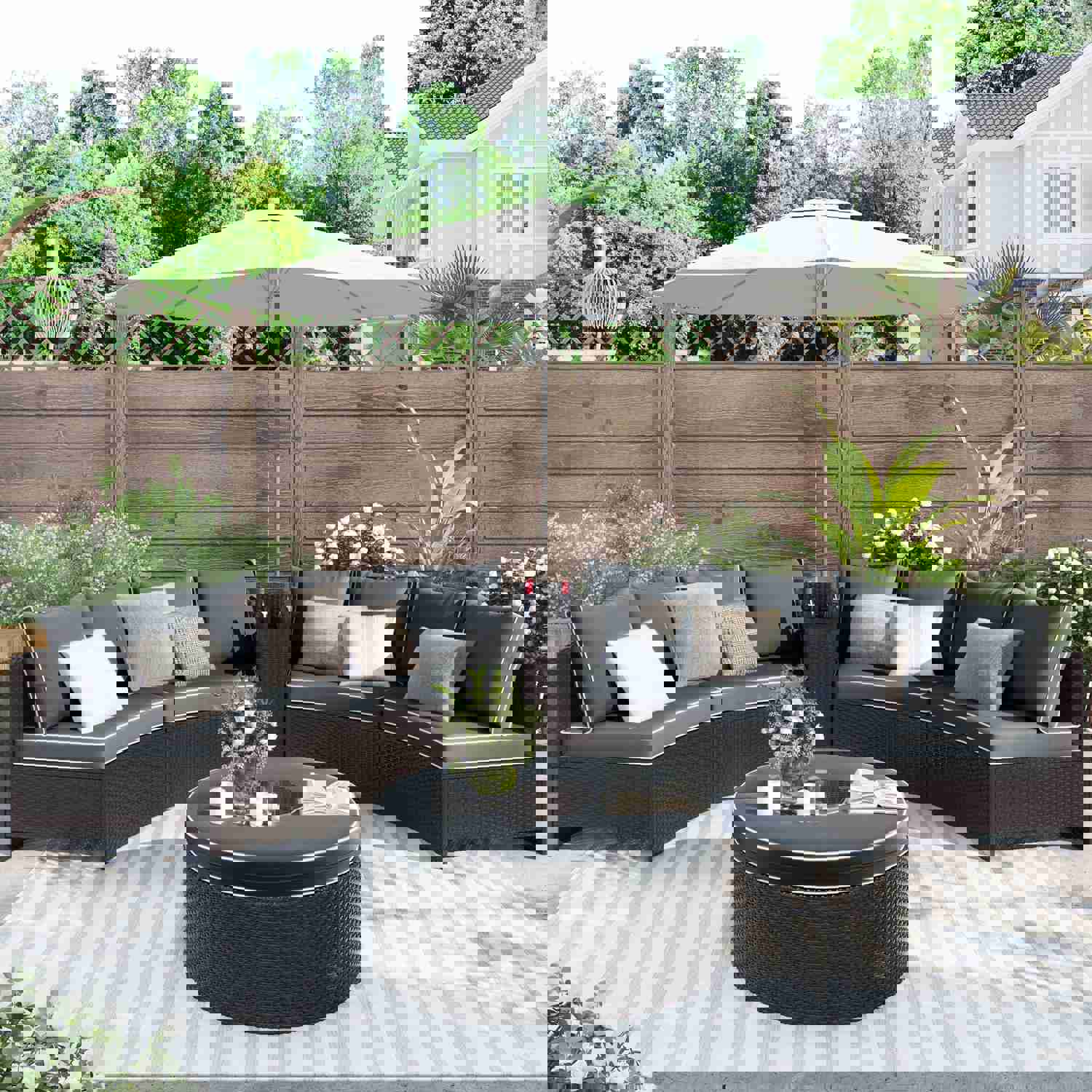 TOPMAX 6-Piece Outdoor Sectional Half Round Patio Rattan Sofa Set with Storage Side Table and Multifunctional Round Table