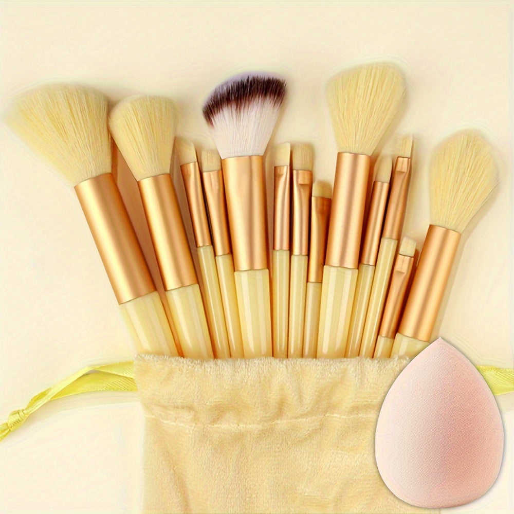 14Pcs Professional Makeup Brush Set with Storage Bag - Soft Fluffy Foundation, Powder, Eyeshadow, Kabuki & Blending Brushes