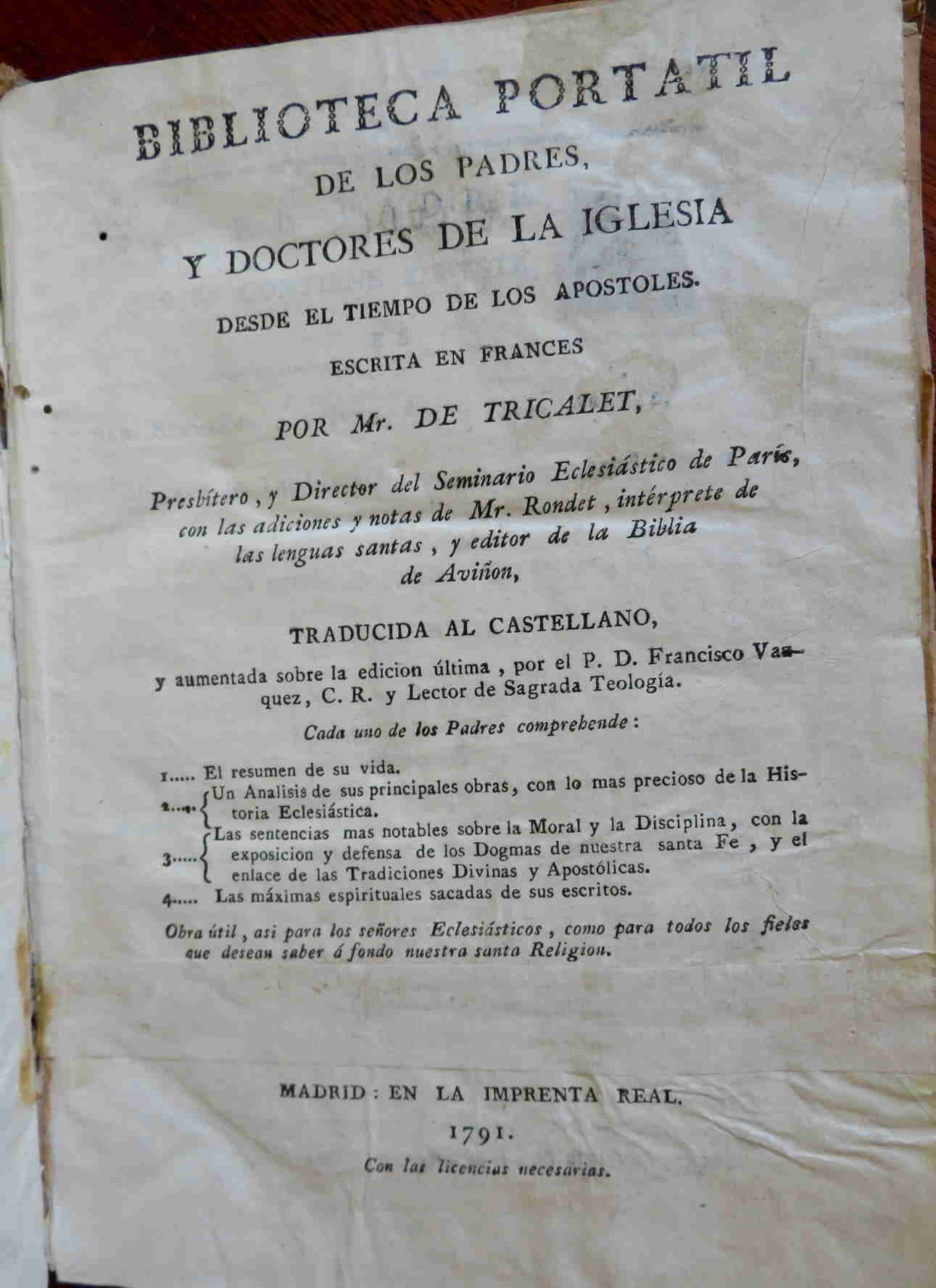 Rare 18th Century Spanish Book: Library of Doctors & Fathers of Church (1791 Madrid Tricalet)