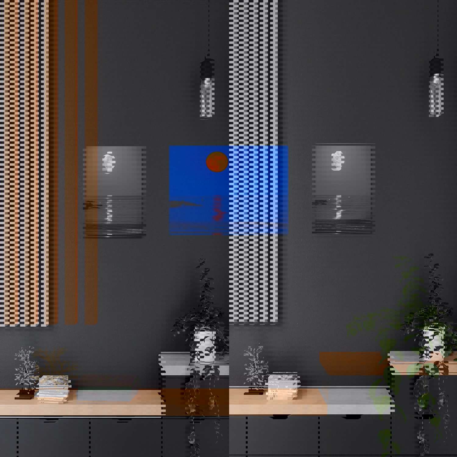 Super Moon over Seascape Sea Canvas Wall Art for Home Decor