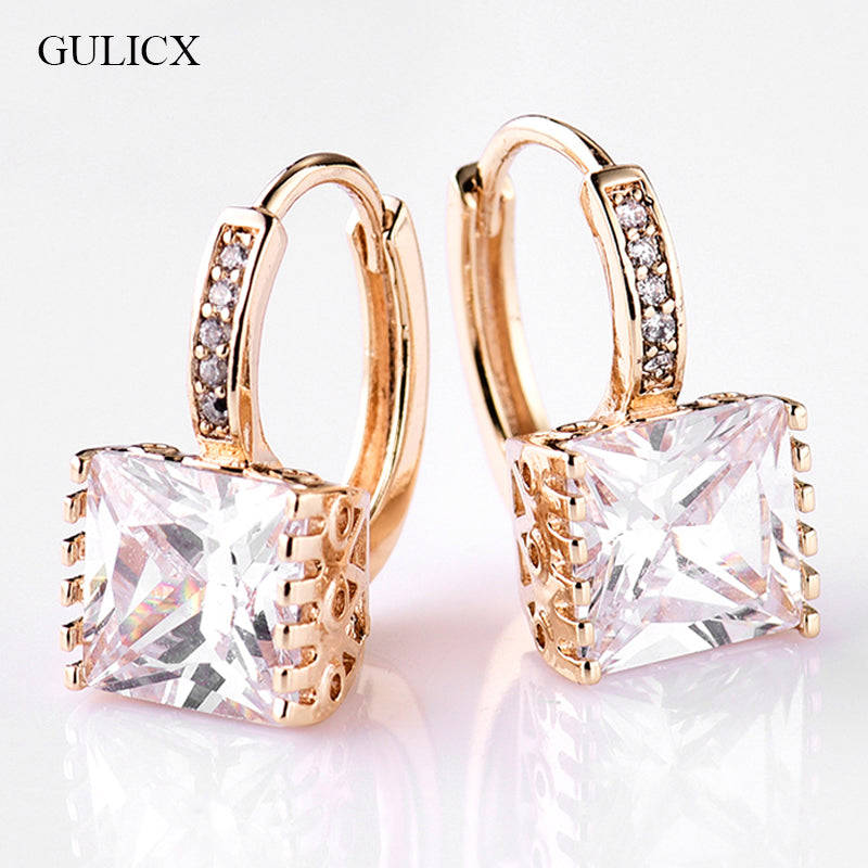 GULICX 2017 Fashion Princess Gold Hoop Earrings for Women with White/Black CZ Crystal Zirconia