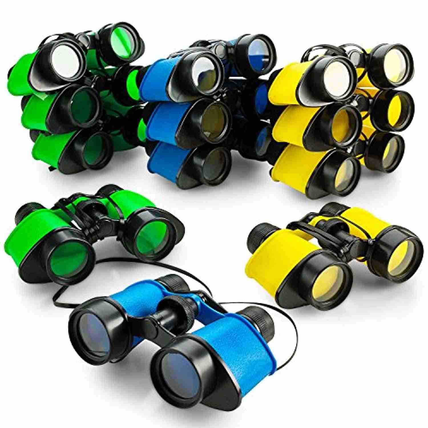 Kicko 12 Toy Binoculars for Kids - Assorted Colors with Neck String