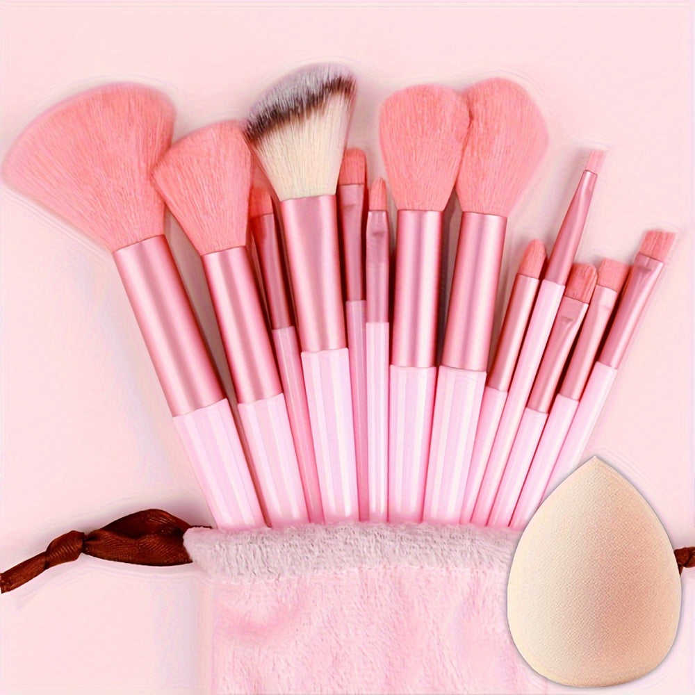 14Pcs Professional Makeup Brush Set with Storage Bag - Soft Fluffy Foundation, Powder, Eyeshadow, Kabuki & Blending Brushes