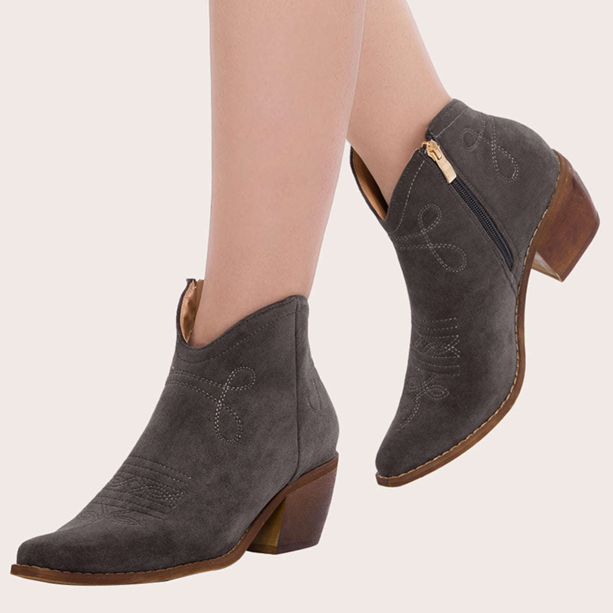 Pointed Toe Western Cowgirl Boots with Chunky Heel