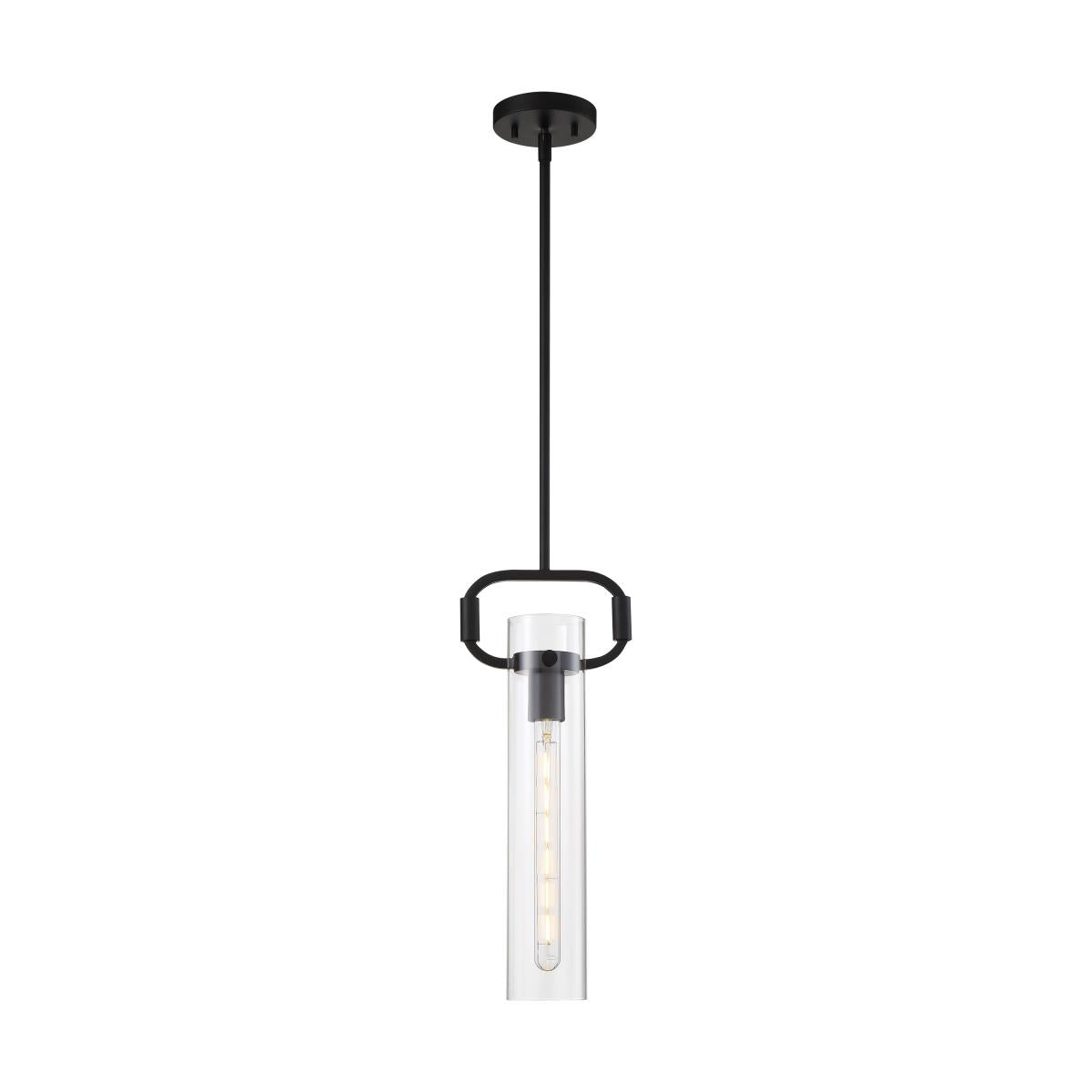 Teresa 1 Light Cylinder Pendant - Clear Glass with Matte Black Finish