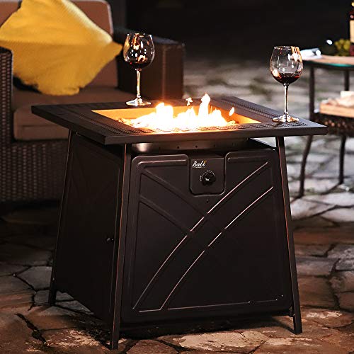 BALI OUTDOORS 28-inch 50,000 BTU Square Outdoor Propane Fire Pit Table with Lid and Blue Fire Glass