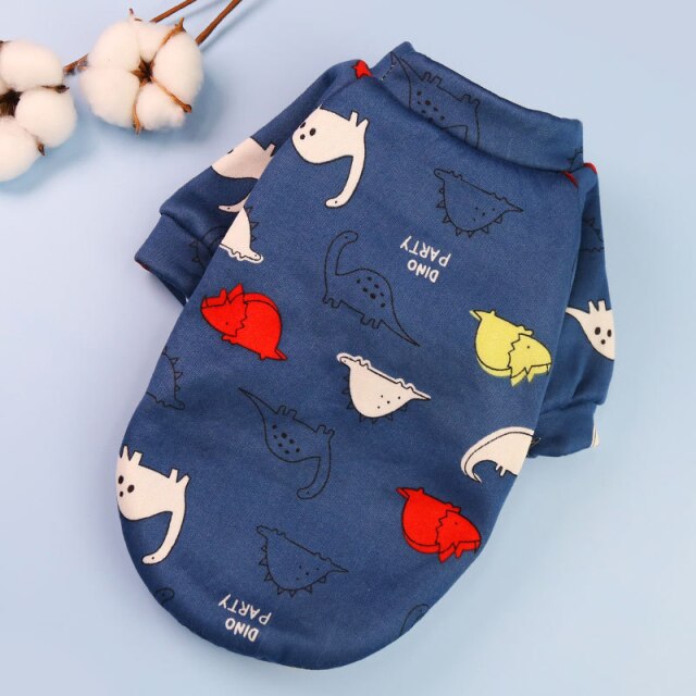 Cute Print Small Dog Hoodie T-Shirt Pullover Plus Velvet Warm Bulldog Pet Clothes