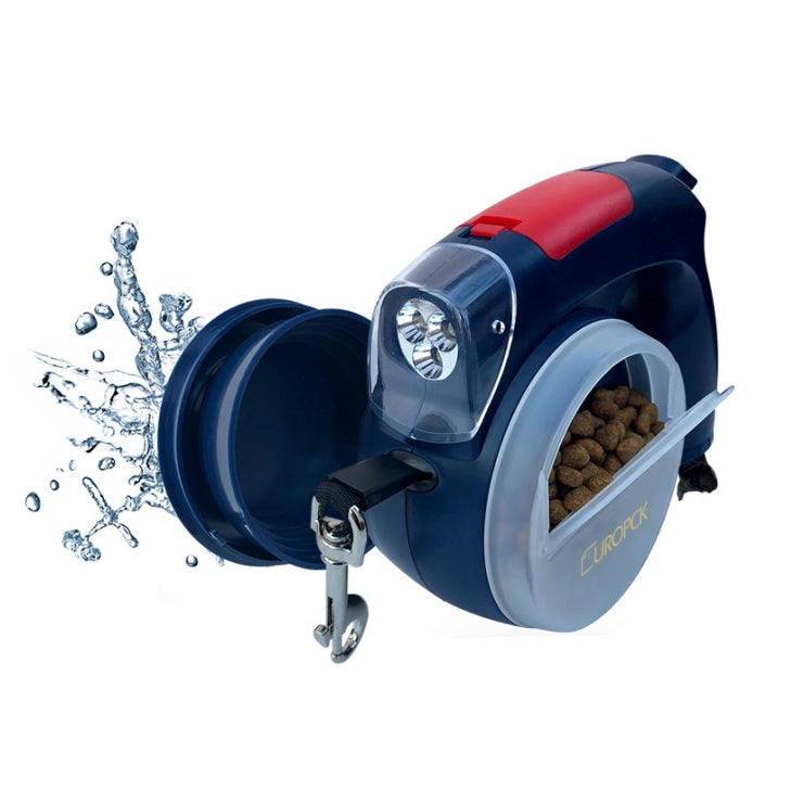 5-in-1 Multi-Functional Dog Leash with Rice Bowl, Water Cup, Toilet Bag Dispenser, and LED Light