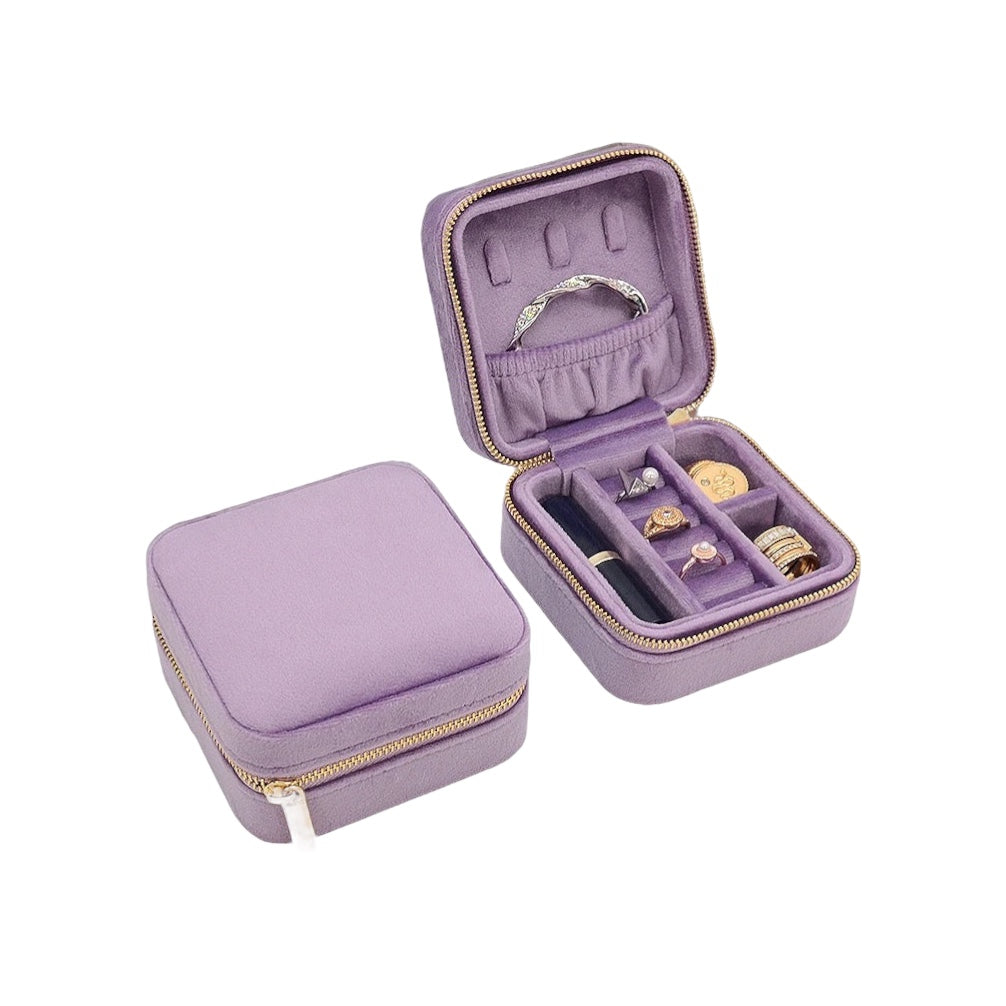 Velvet Jewelry Box - Square, Tangle-Free Travel Organizer