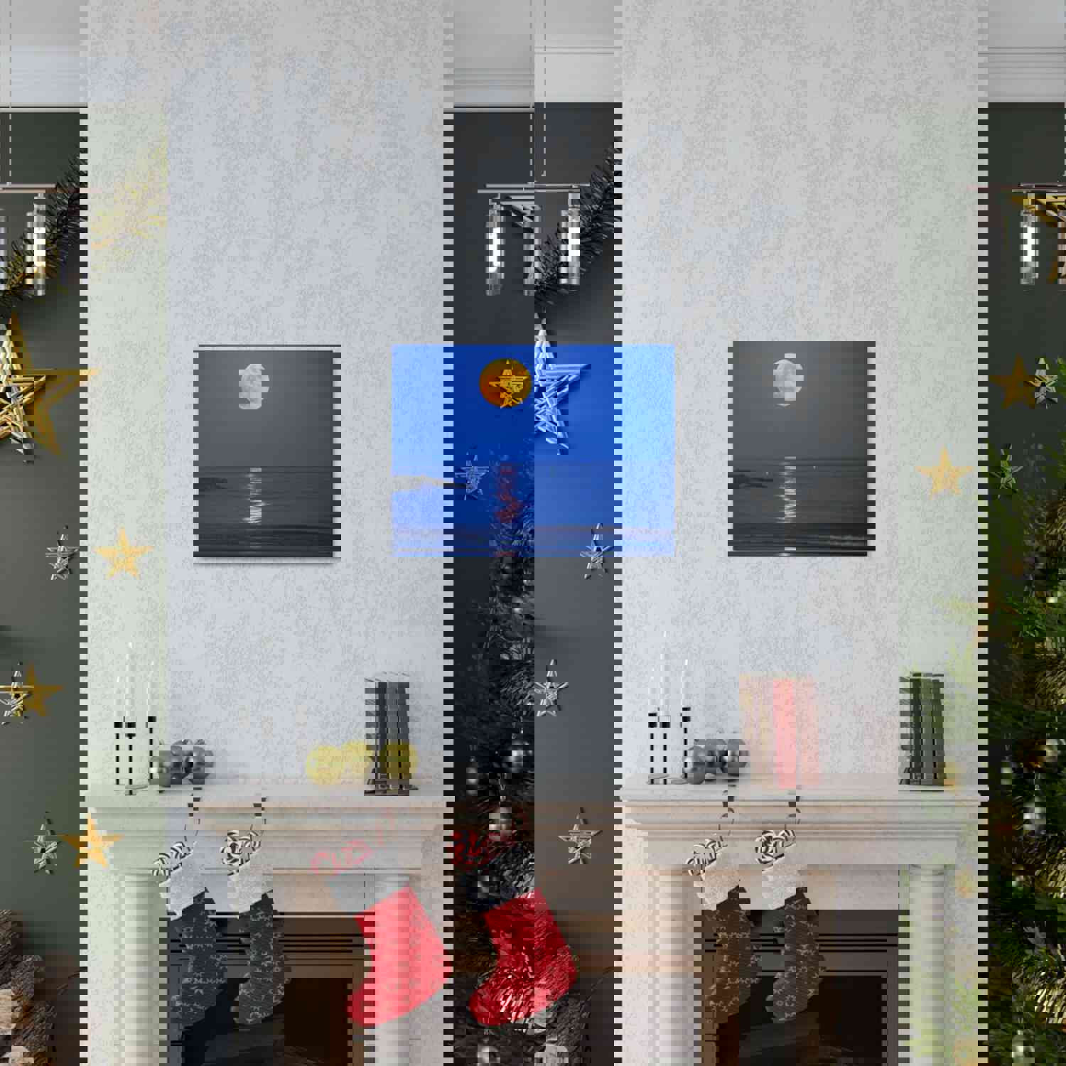 Super Moon over Seascape Sea Canvas Wall Art for Home Decor