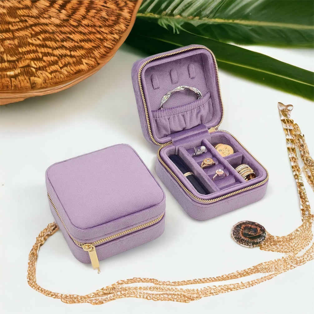 Velvet Jewelry Box - Square, Tangle-Free Travel Organizer