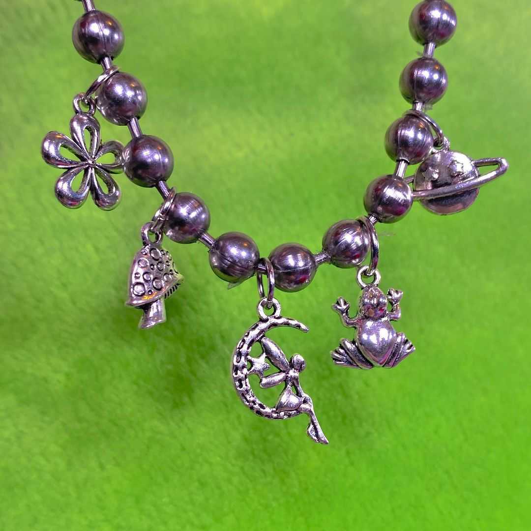 Vintage Fairy Grunge Mushroom Frog Planet Metal Pendant Necklace for Women