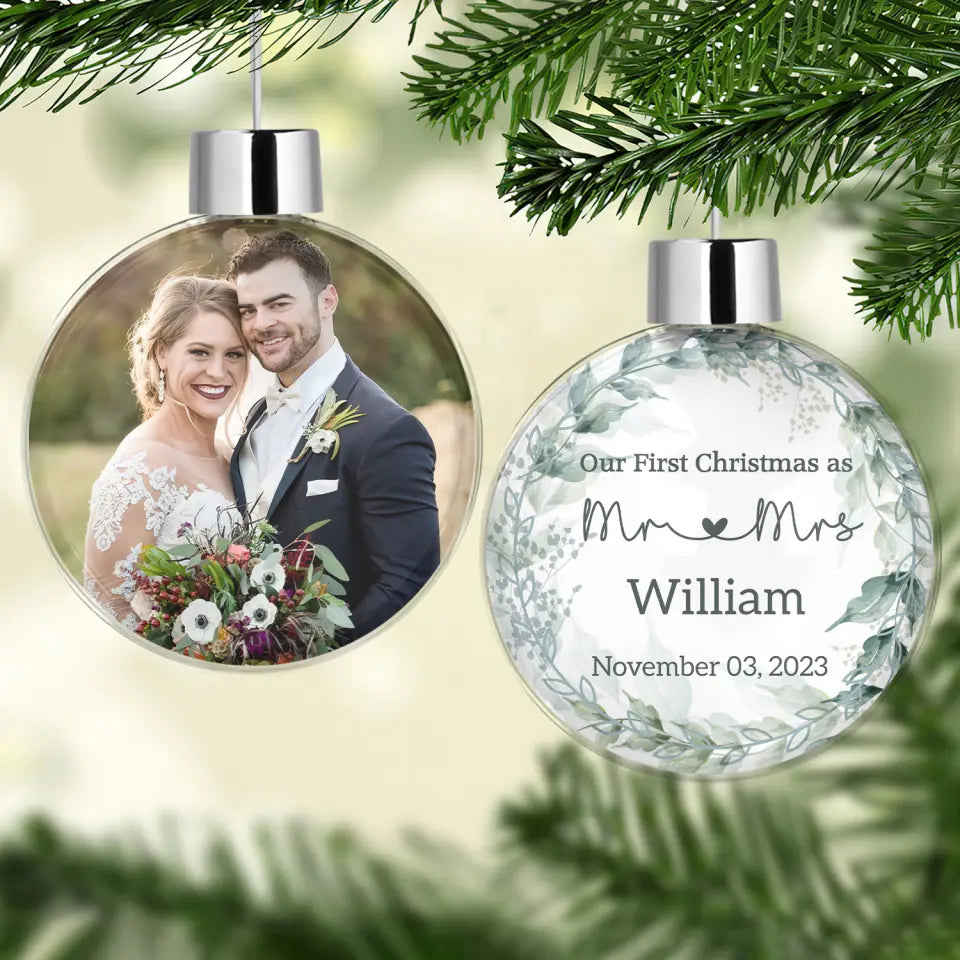 Personalized Custom Photo Ball Ornament - Christmas Gift For Couple, Husband, Wife, Family Members