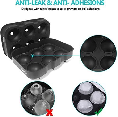 Adoric Silicone Ice Cube Trays Set of 2 with Sphere Ice Ball Maker and Large Square Molds