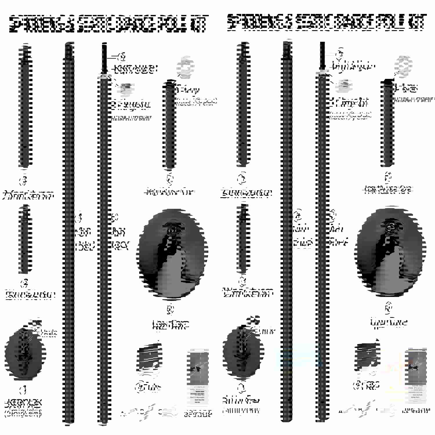 45mm Removable Dance Pole Set - Spinning & Static Fitness Pole for Home, Club, Party, or Pub