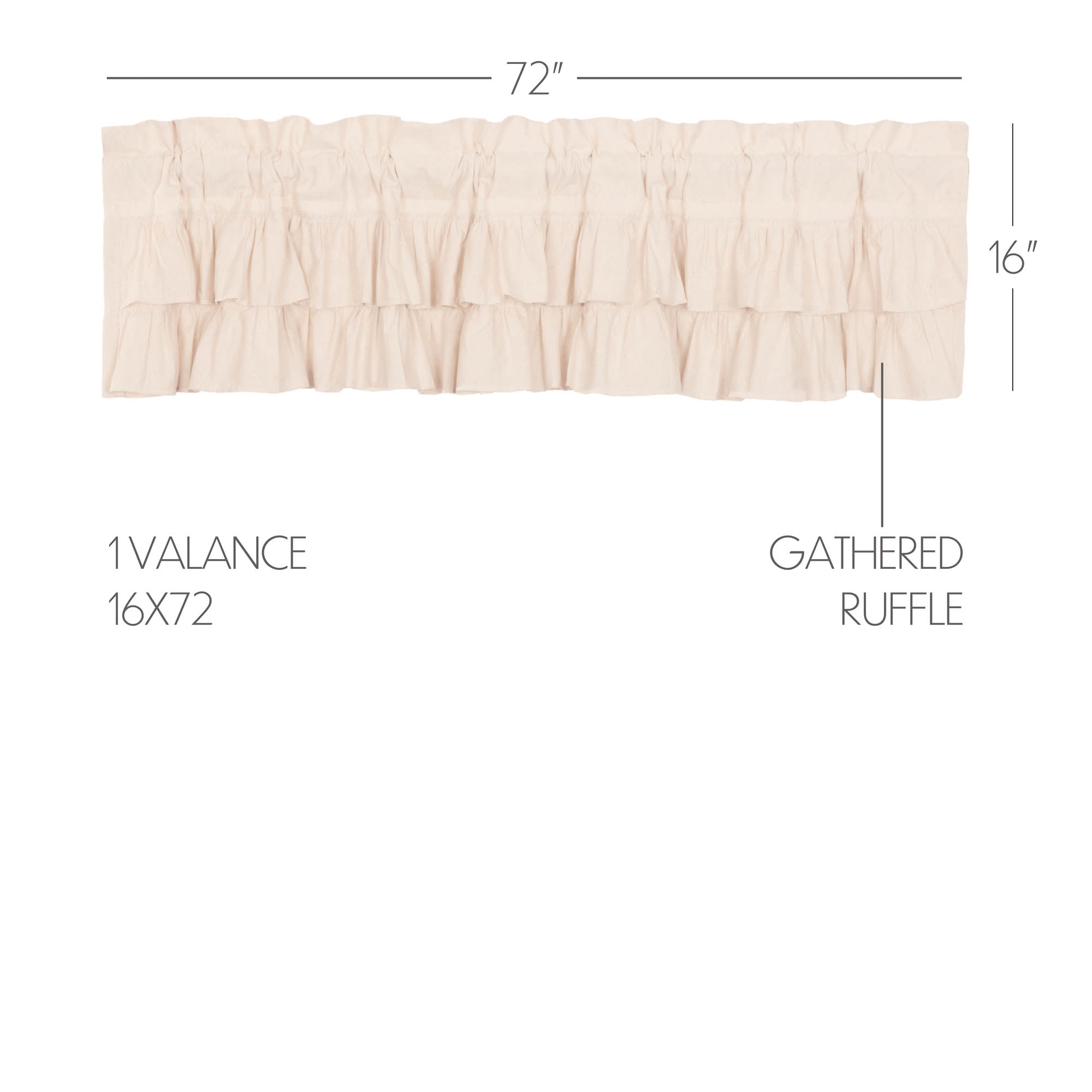 Simple Life Flax Natural Ruffled Valance 16x72 - Cottage Style Window Treatment