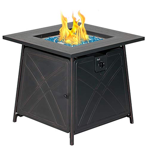 BALI OUTDOORS 28-inch 50,000 BTU Square Outdoor Propane Fire Pit Table with Lid and Blue Fire Glass