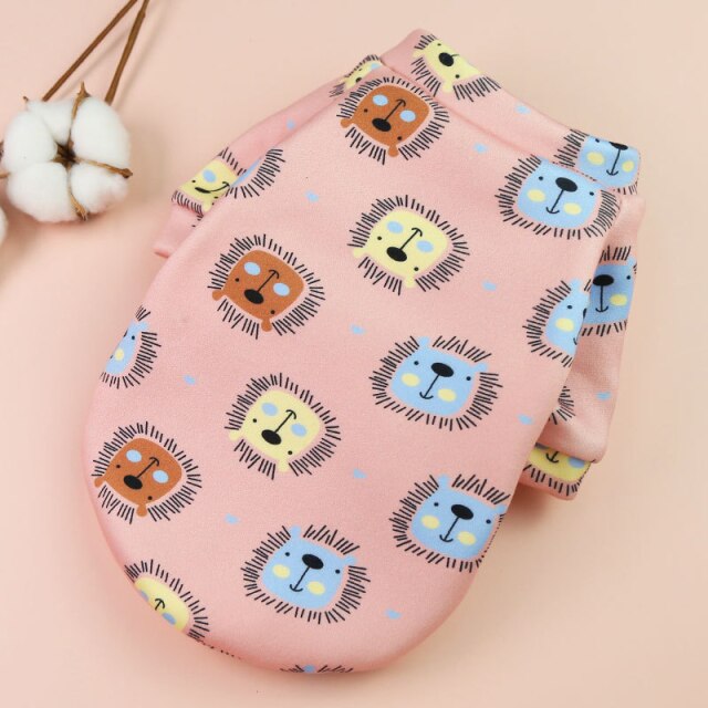 Cute Print Small Dog Hoodie T-Shirt Pullover Plus Velvet Warm Bulldog Pet Clothes