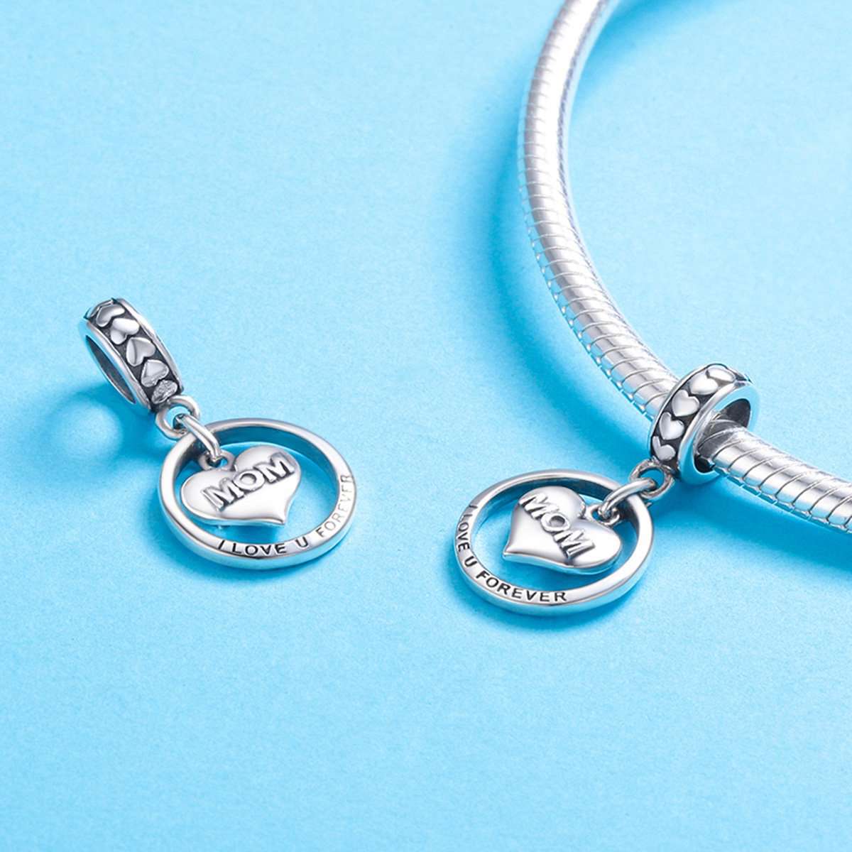 Sterling 925 Silver 'Mom I Love You Forever' Pendant Charm for Pandora & European Bracelets