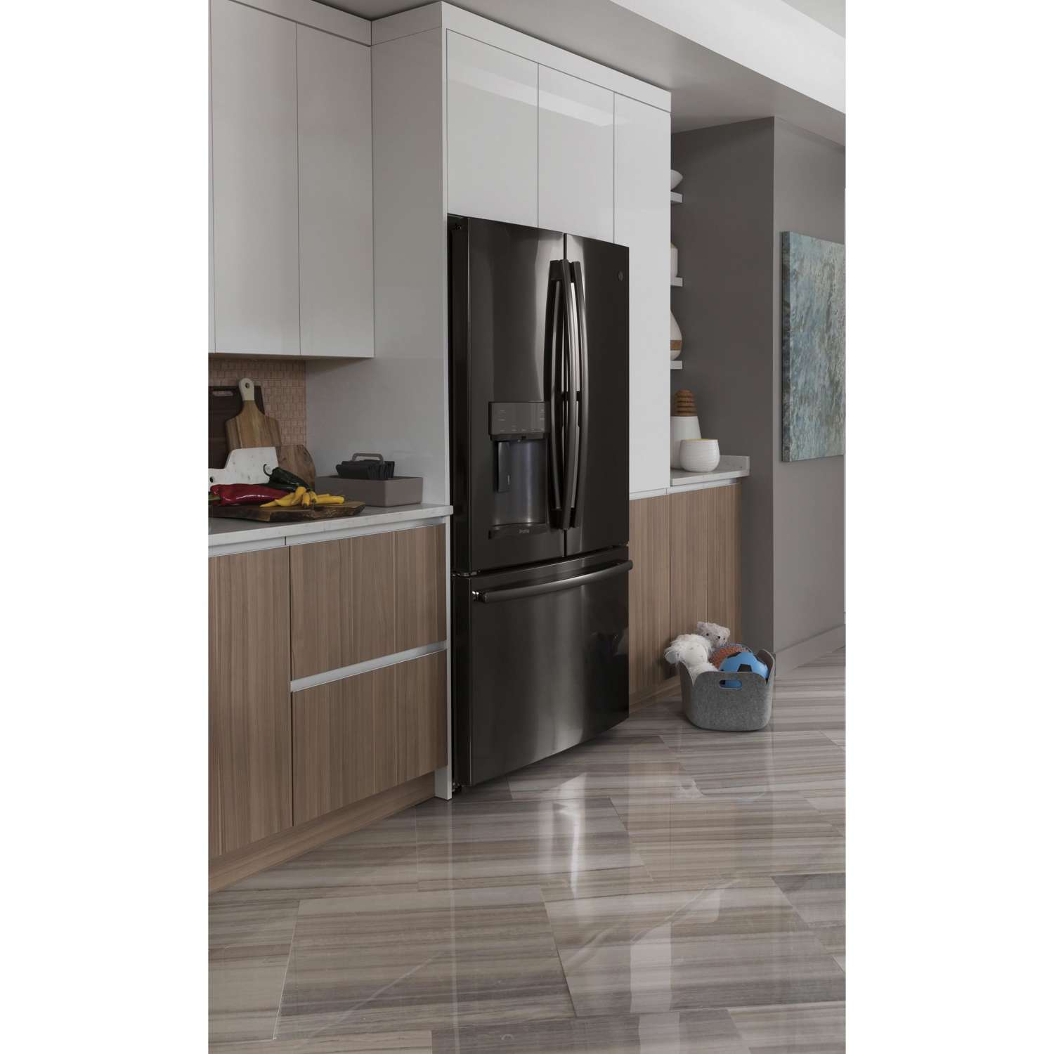 GE Profile 36-inch, 27.8 cu. ft. French 3-Door Refrigerator with Ice and Water PFE28KBLTS