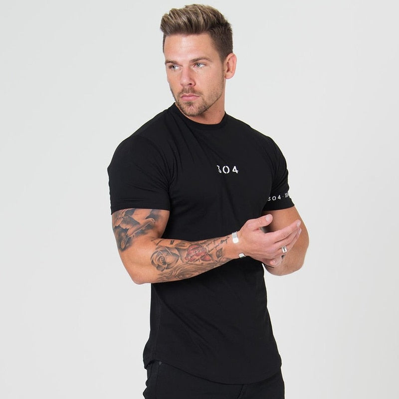 Men's Cotton Short Sleeve T-Shirt - Slim Fit Patchwork Gym Tee for Summer