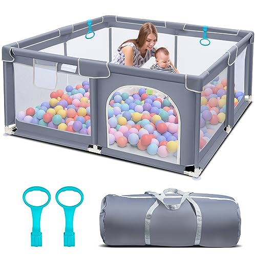Suposeu Baby Playpen, Large Indoor and Outdoor Playard for Toddlers (50 Inch×50 Inch, Grey)