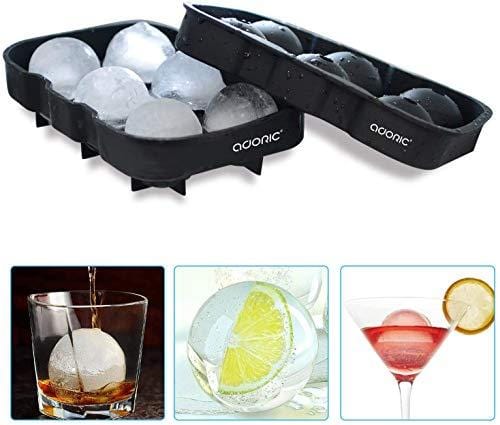 Adoric Silicone Ice Cube Trays Set of 2 with Sphere Ice Ball Maker and Large Square Molds