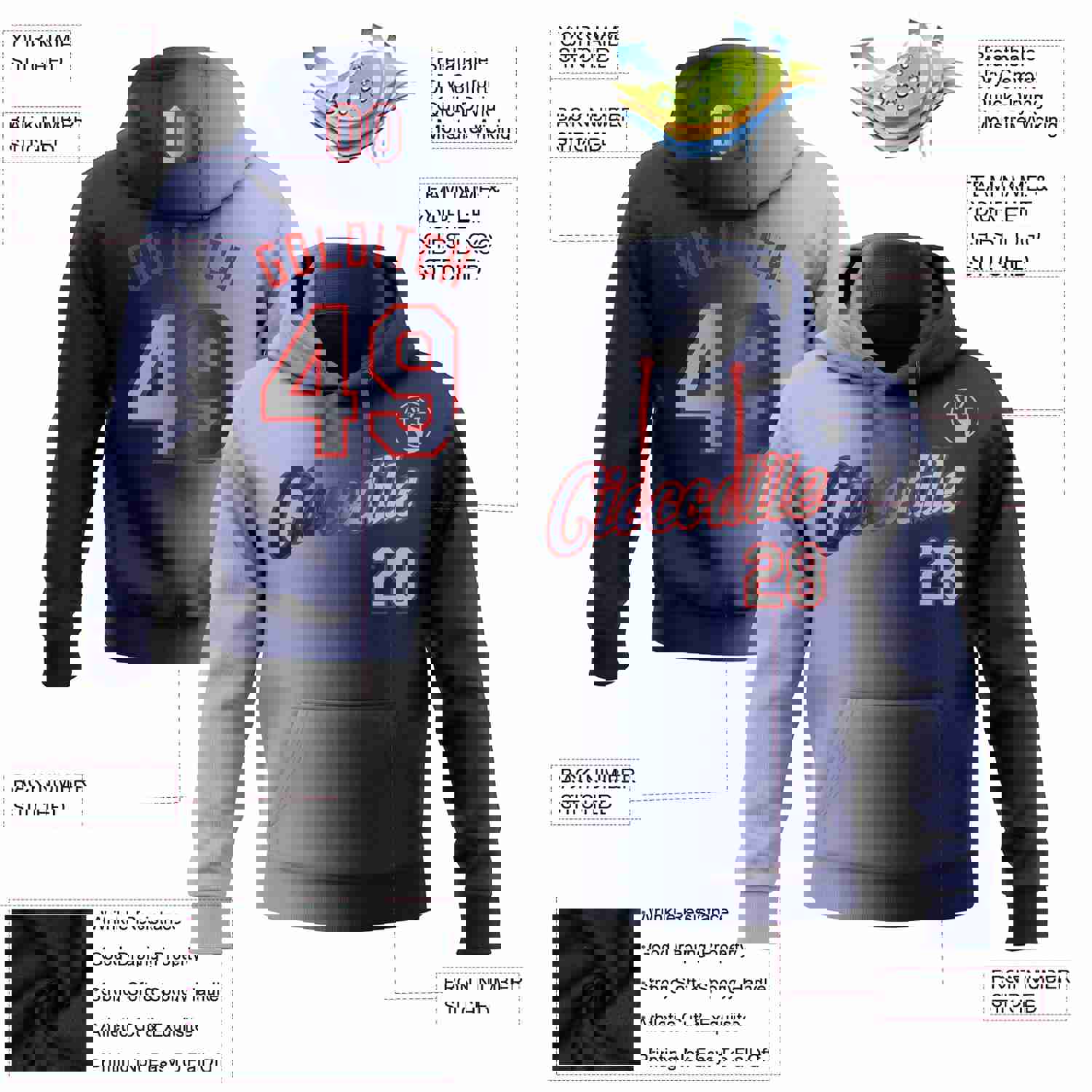 Custom Stitched Navy Gray-Red Gradient Fashion Sports Pullover Sweatshirt Hoodie