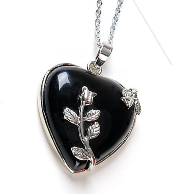 European Fashion Heart Stone Chain Necklace with Opal Love Pendant - Trendy Valentines Day Gift for Women