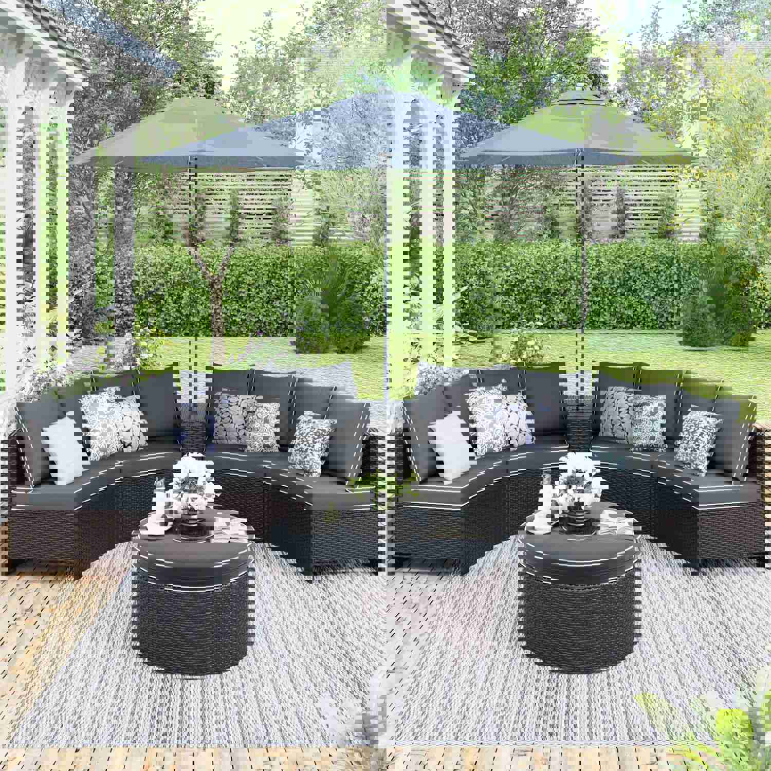 TOPMAX 6-Piece Outdoor Sectional Half Round Patio Rattan Sofa Set with Storage Side Table and Multifunctional Round Table