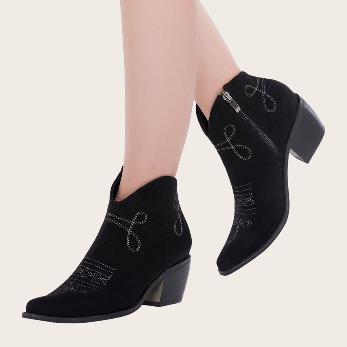 Pointed Toe Western Cowgirl Boots with Chunky Heel