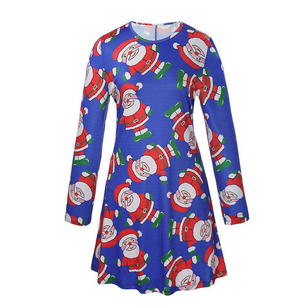 Fashion Santa Claus Print Mom and Girl Dresses Long Sleeve Christmas Family Outfits