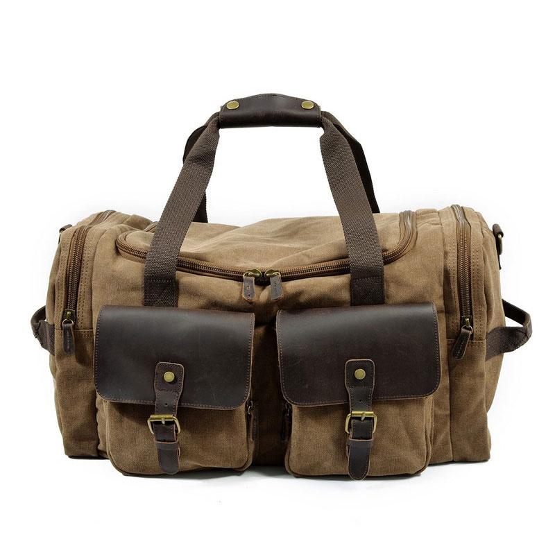 Mens Waxed Canvas Leather Weekender Bag - Durable Travel Bag for Men